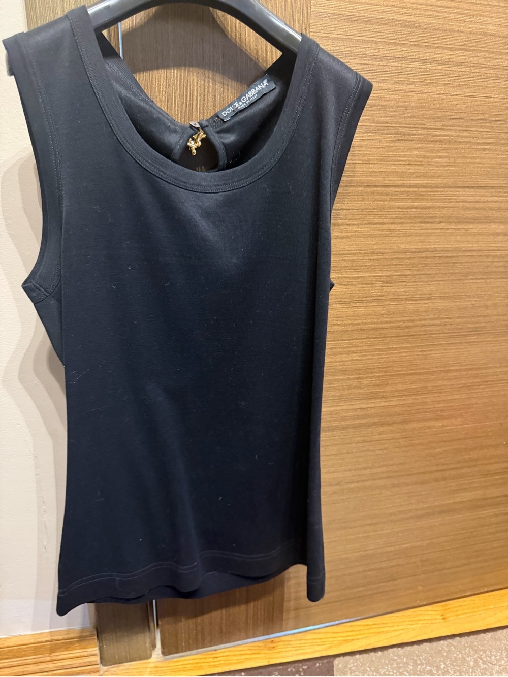 Dolce & Gabbana Black Sleeveless Ribbed Tank with Gold Back top